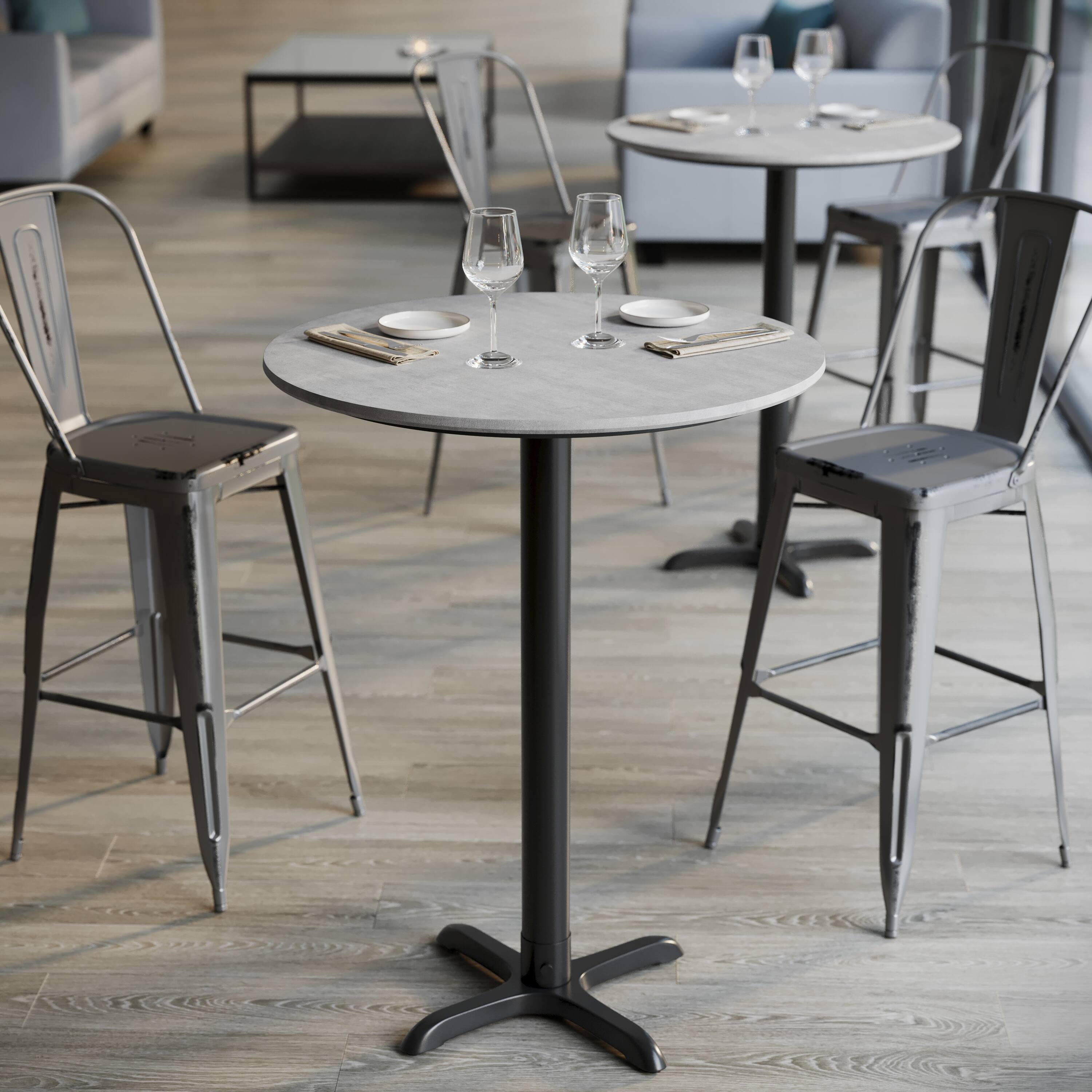 Alt View 4. Emma + Oliver - PureShield Tabletop with Seam-Free Surface Innovation and Bar Height Base - Gray Faux Concrete/Black Base.