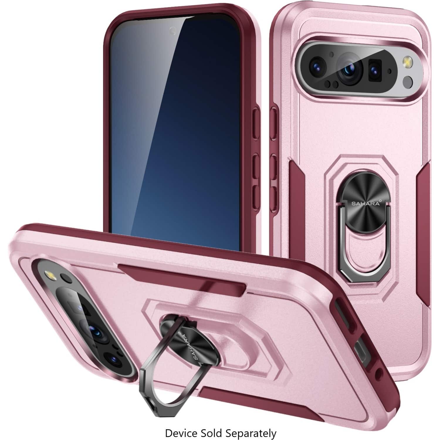 The image shows a pink case for a cell phone. The case is designed to hold the phone securely and protect it from damage. The case is made of durable material and features a strap to keep the phone in place. The case is available in a variety of colors, including pink, and is compatible with a range of devices. The case is designed to be used with the device sold separately, ensuring that the phone remains safe and protected when not in use.