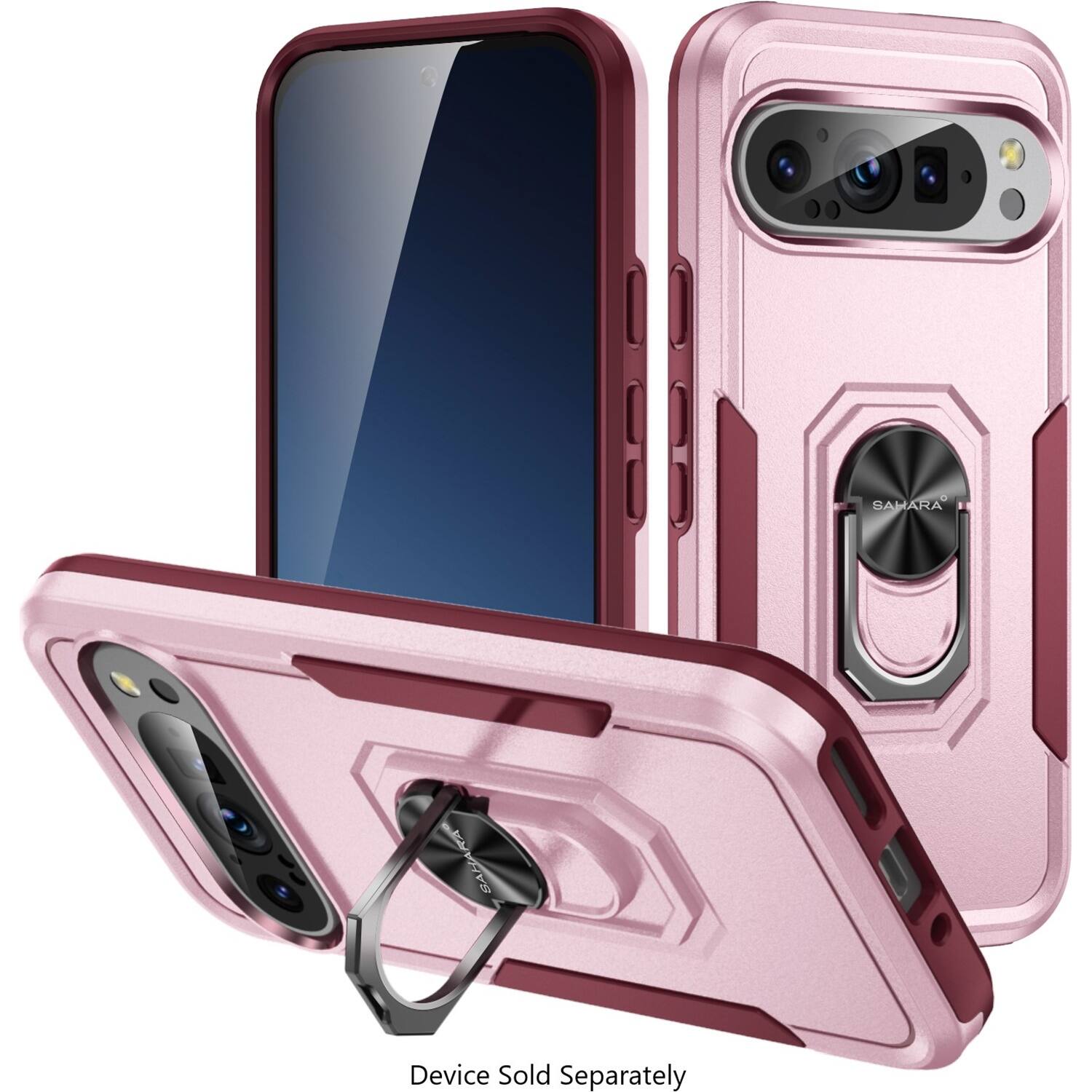 The image shows a pink case for a cell phone. The case is designed to hold the phone securely and protect it from damage. The case is made of durable material and features a strap to keep the phone in place. The case is available in a variety of colors, including pink, and is compatible with a range of devices. The case is designed to be used with the device sold separately, ensuring that the phone remains safe and protected when not in use.