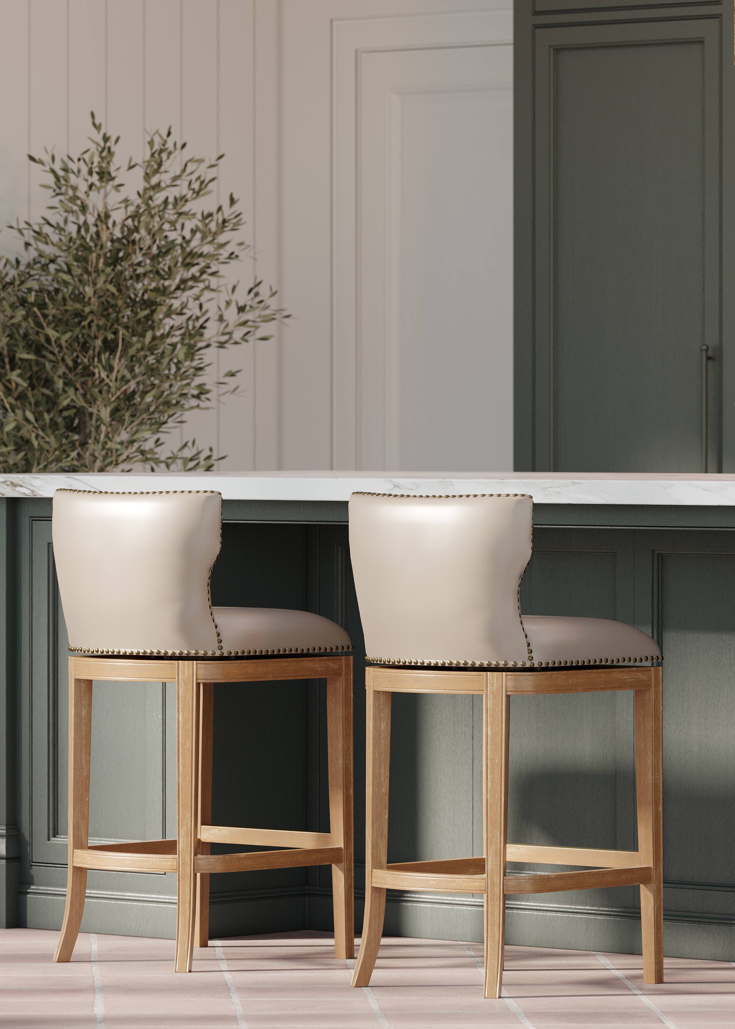 Alt View 1. Maven Lane - 31' Hugo Bar Stool in Weathered Oak Finish with Vegan Leather - Weathered Oak.