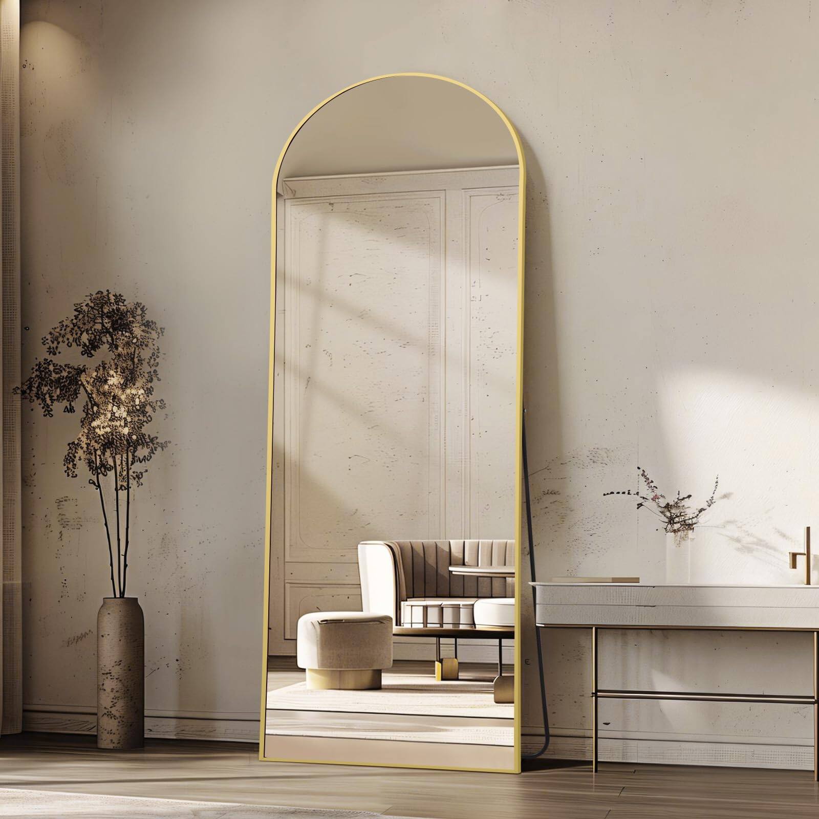 Left. Cedar Assembly - 56"x18" Arched Full Length Mirror Free Standing Made Of Tempered Glass Floor Body For Bedroom Living Room... - Black-76"L x 34"W.