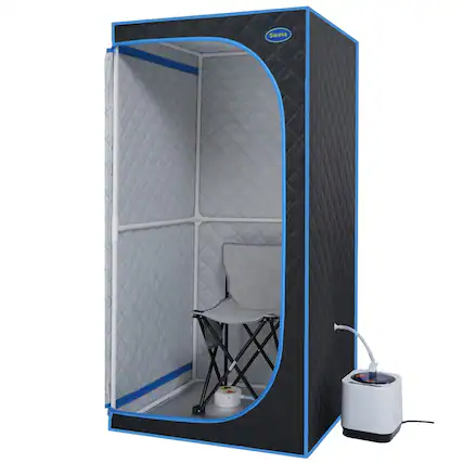 Front. Glintex - Portable Full Size Steam Sauna tent, Steam Generator, Remote Control, Foldable Chair, PVC pipes. fast heating - Black.