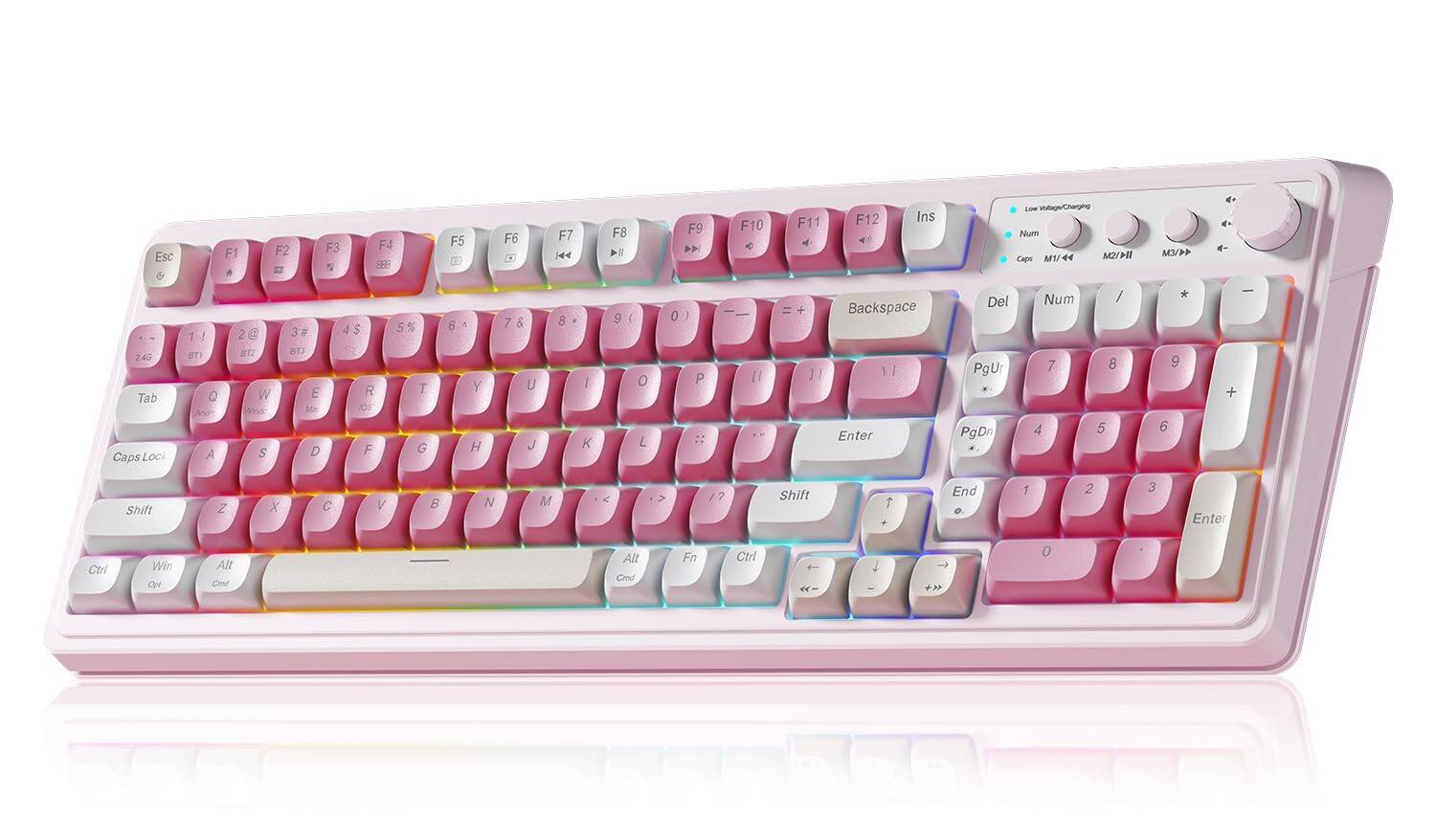 PARKER SLATER - 99 Key Wireless Gaming Computer Keyboards Creamy Cute With Number Pad Rgb Backlit Tri-mode Bt/2.4ghz/usb-c - Pink