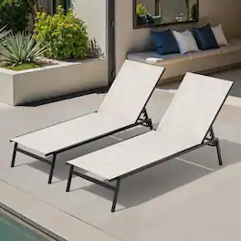 Crestlive Products - Set of 2 Stackable Adjustbale Patio Chaise Lounge Chair Mesh Seat - Beige-2PCS