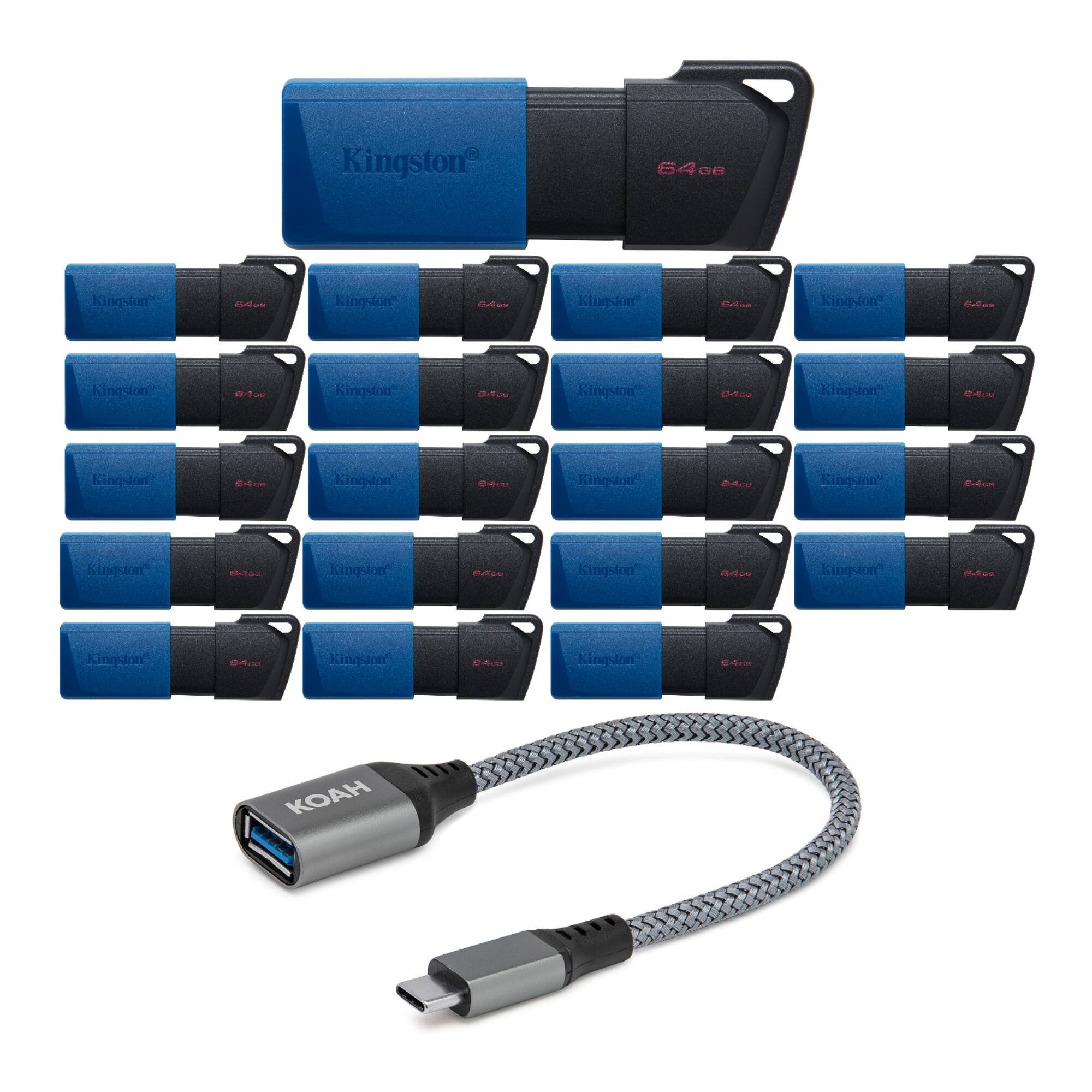 Kingston - DataTraveler Exodia M 64GB USB 3.2 Flash Drive (20-Pack) & USB Adapter - Blue