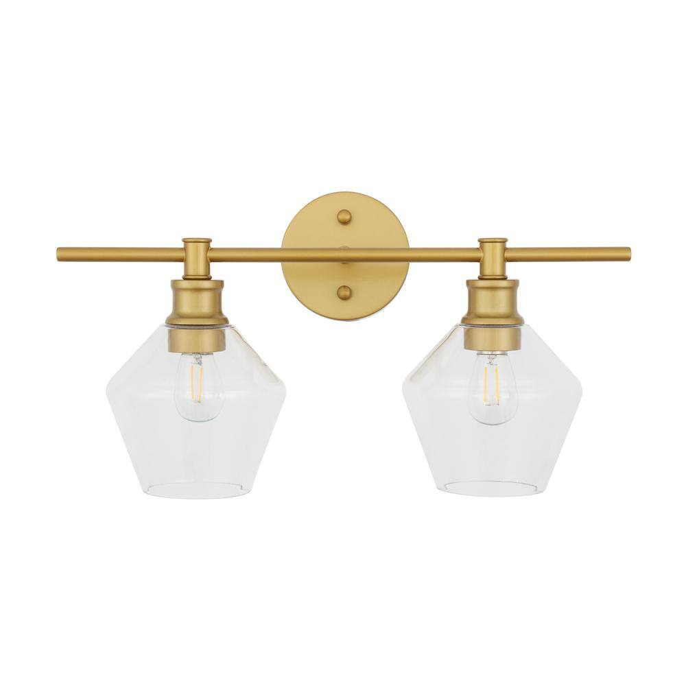 Alt View 1. Living District - Gene 2 light Brass and Clear glass Wall sconce - Brass And Clear Glass.