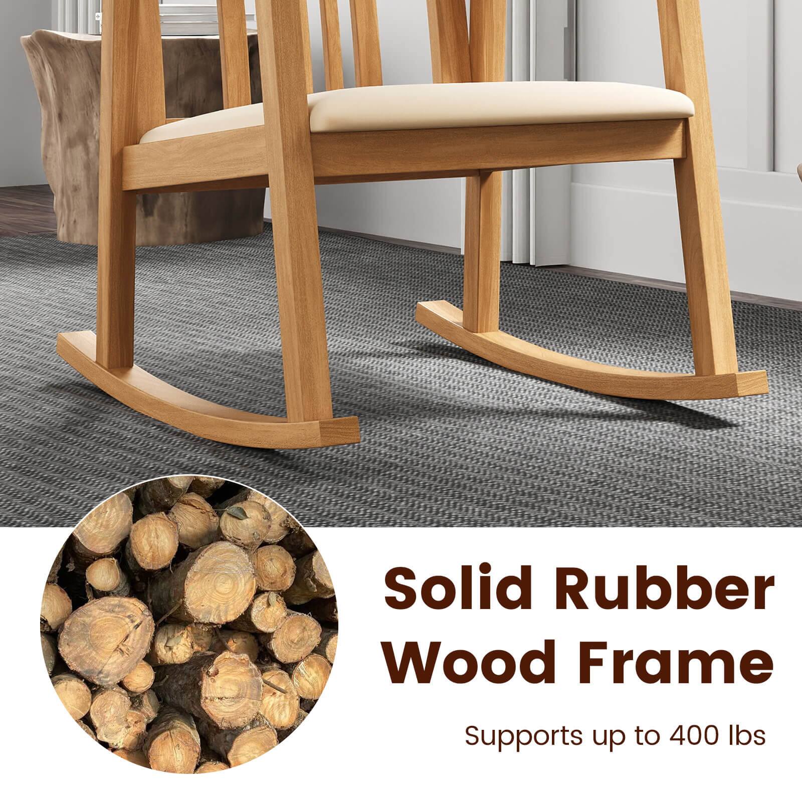 Solid Rubber Wood Frame  
Supports up to 400 lbs