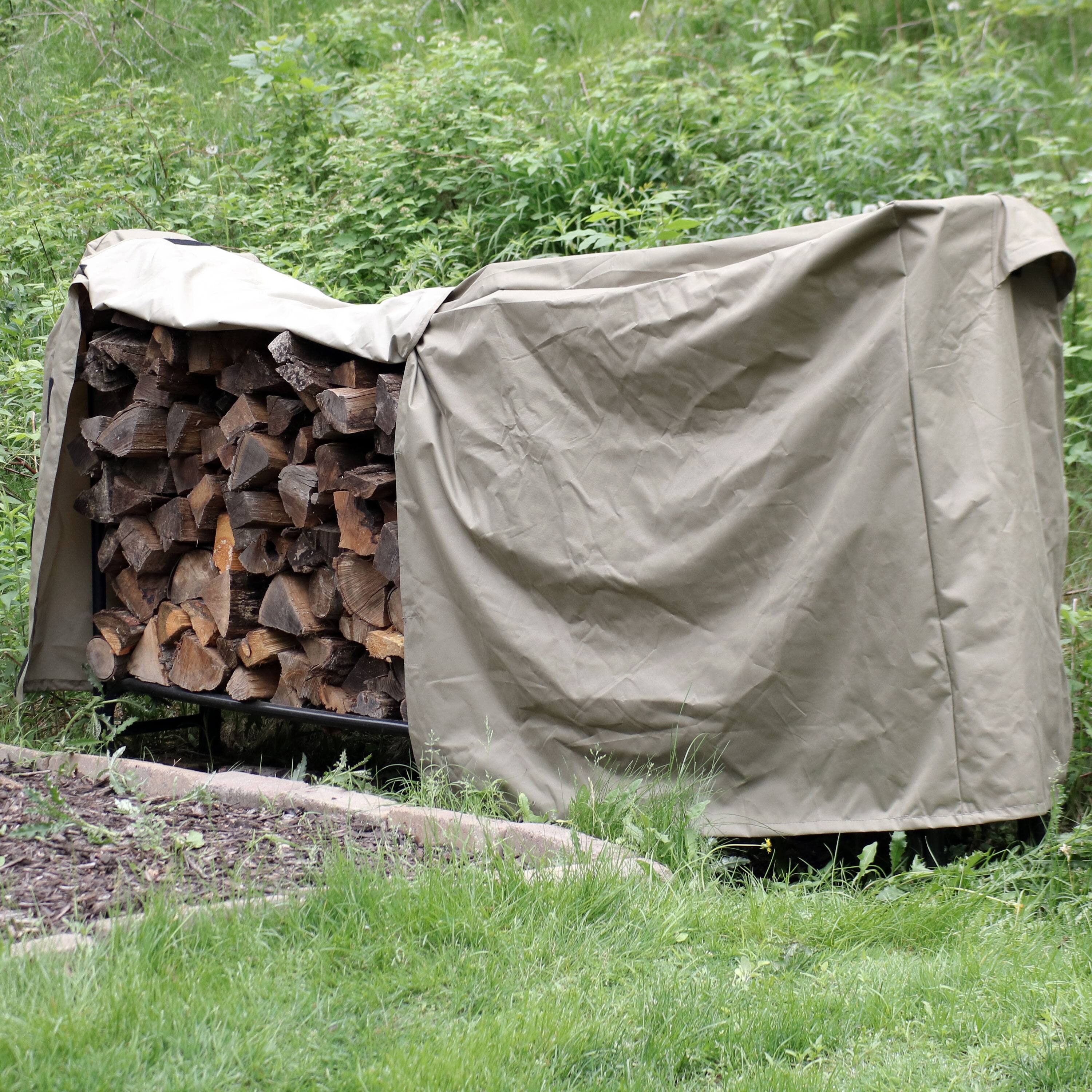 Alt View 2. Sunnydaze - 8 ft Weather-Resistant Polyester Firewood Log Rack Cover - Khaki.