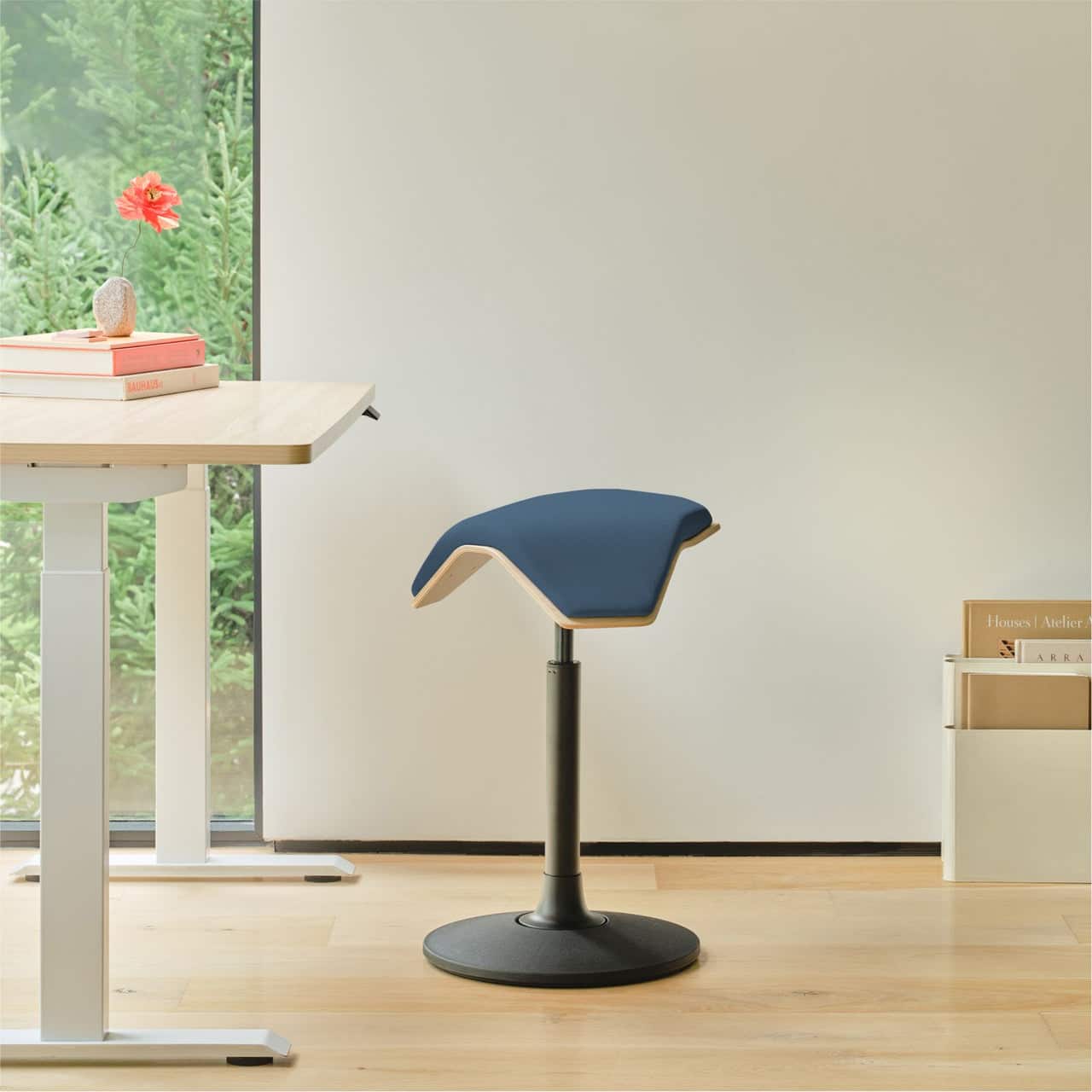 Branch Furniture - Branch Saddle Stool Plus – Ergonomic Rolling Stool with Birch Frame & Eco-Friendly Fabric - Pacific / Wood