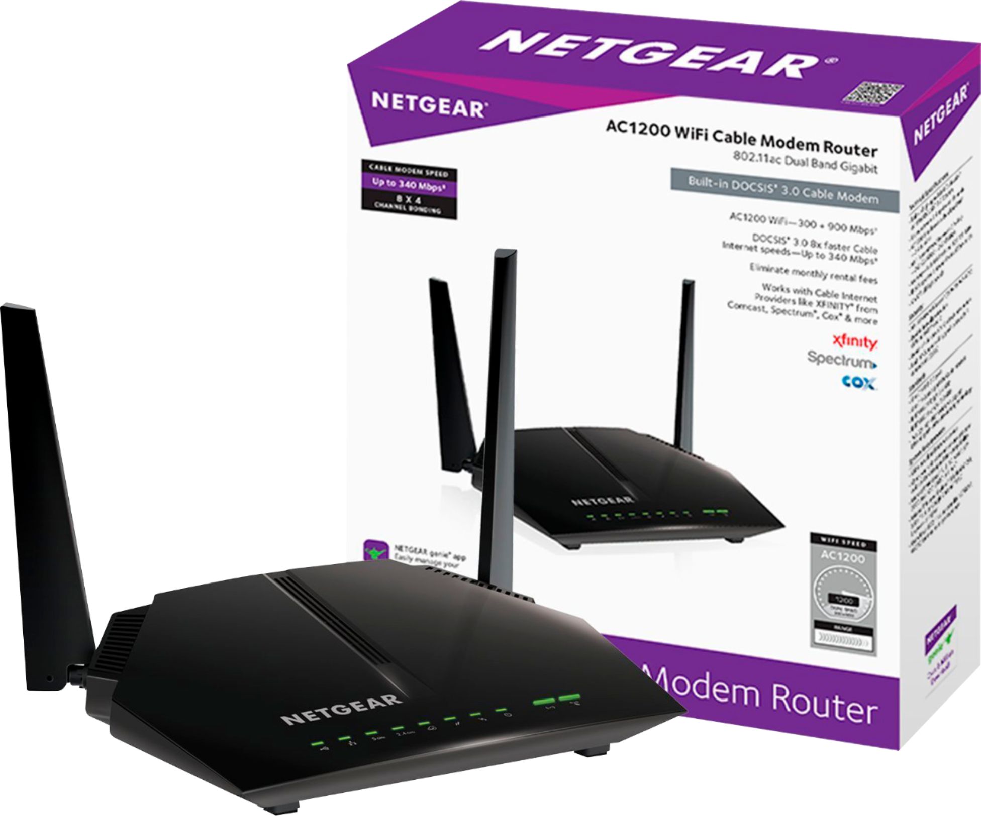 Netgear Dual Band Ac10 Router With 8 X 4 Docsis 3 0 Cable Modem Black C62 100nas Best Buy