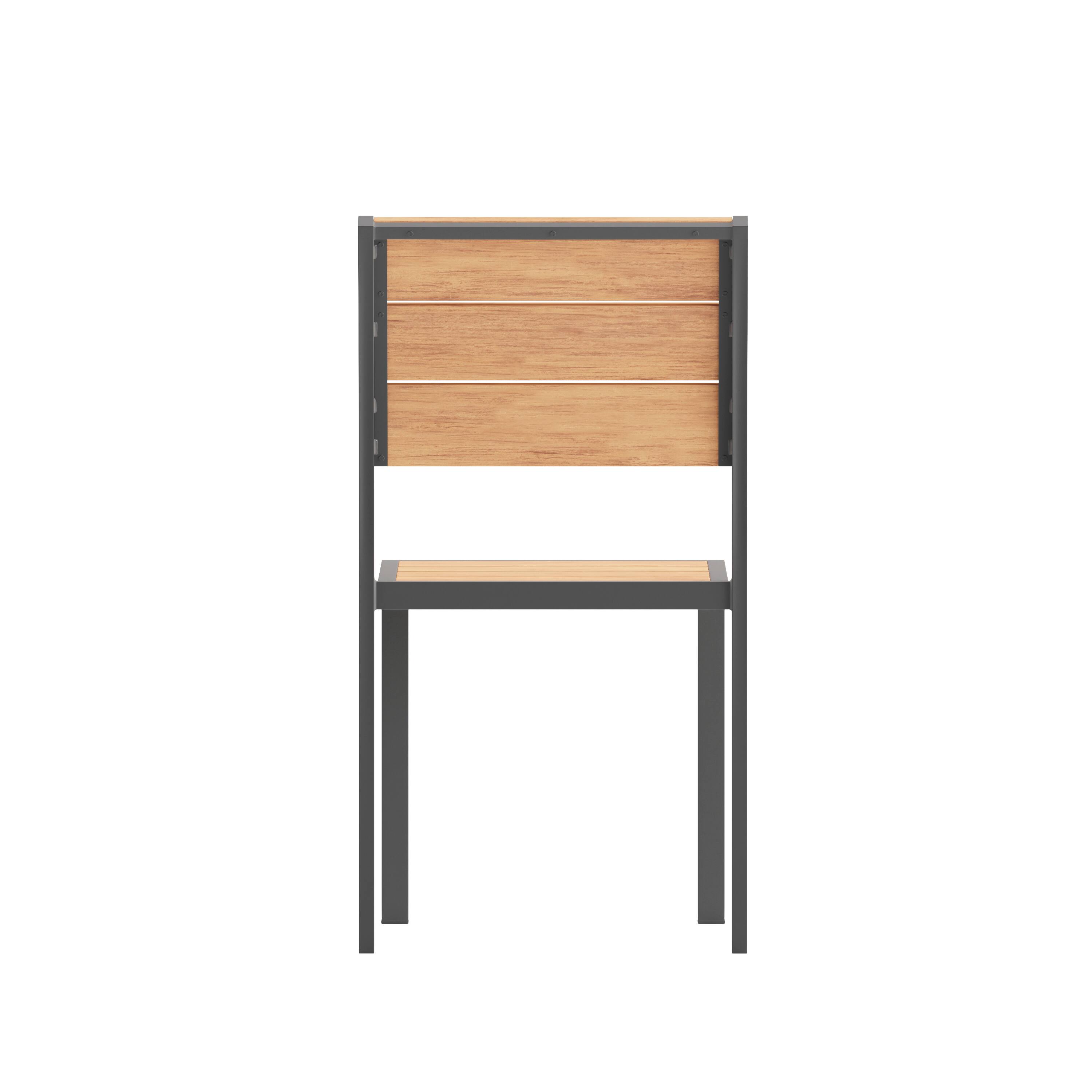 Alt View 7. Emma + Oliver - Fena Outdoor Stacking Side Chair with Faux Teak Poly Slat Seat, Back and Arms and Metal Frame - Natural.