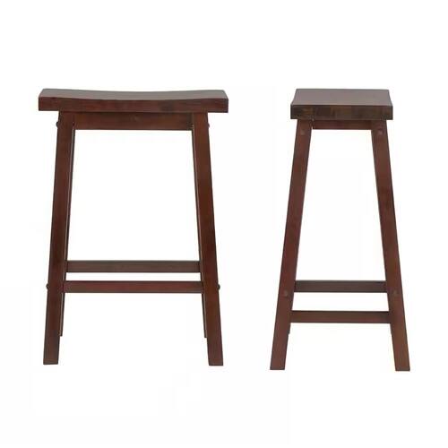 Back. SlickBlue - Rustic Counter Height Saddle Barstools – Set of 2 Wood Farmhouse Style - Walnut.