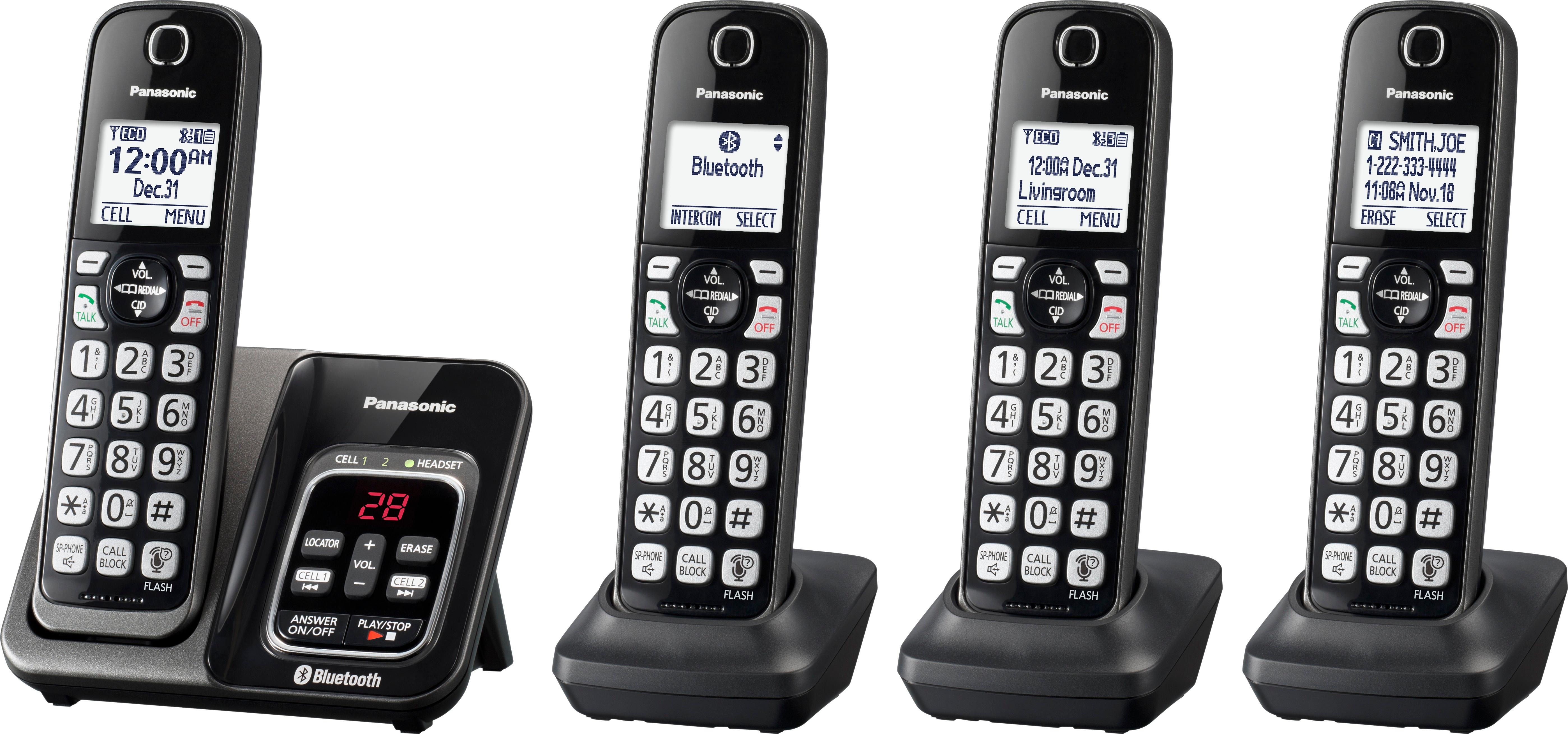 Left View: Panasonic - KX-TGD564M Link2Cell DECT 6.0 Expandable Cordless Phone System with Digital Answering System - Black