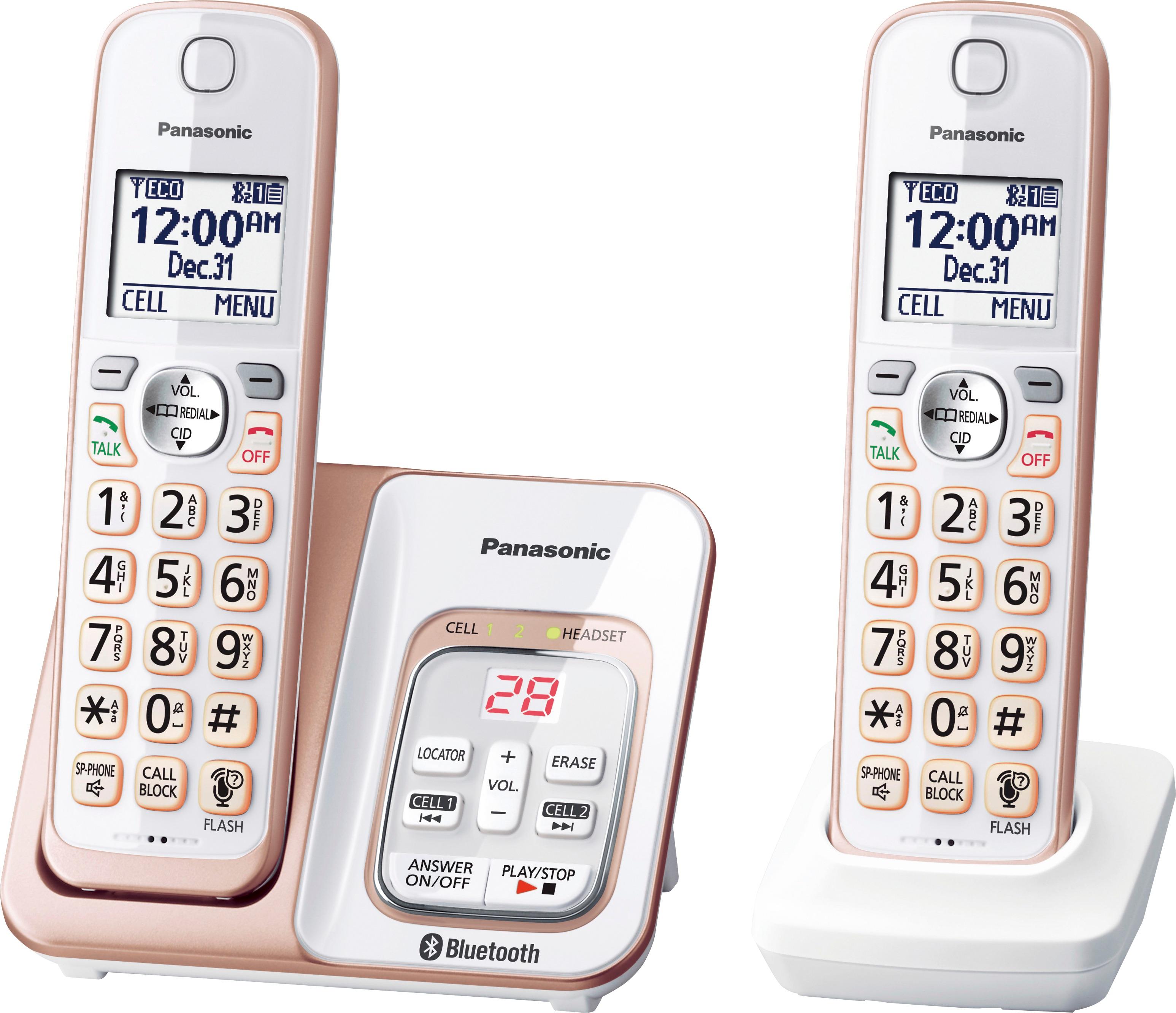 Left View: Panasonic - KX-TGD562G Link2Cell DECT 6.0 Expandable Cordless Phone System with Digital Answering System - White/rose gold