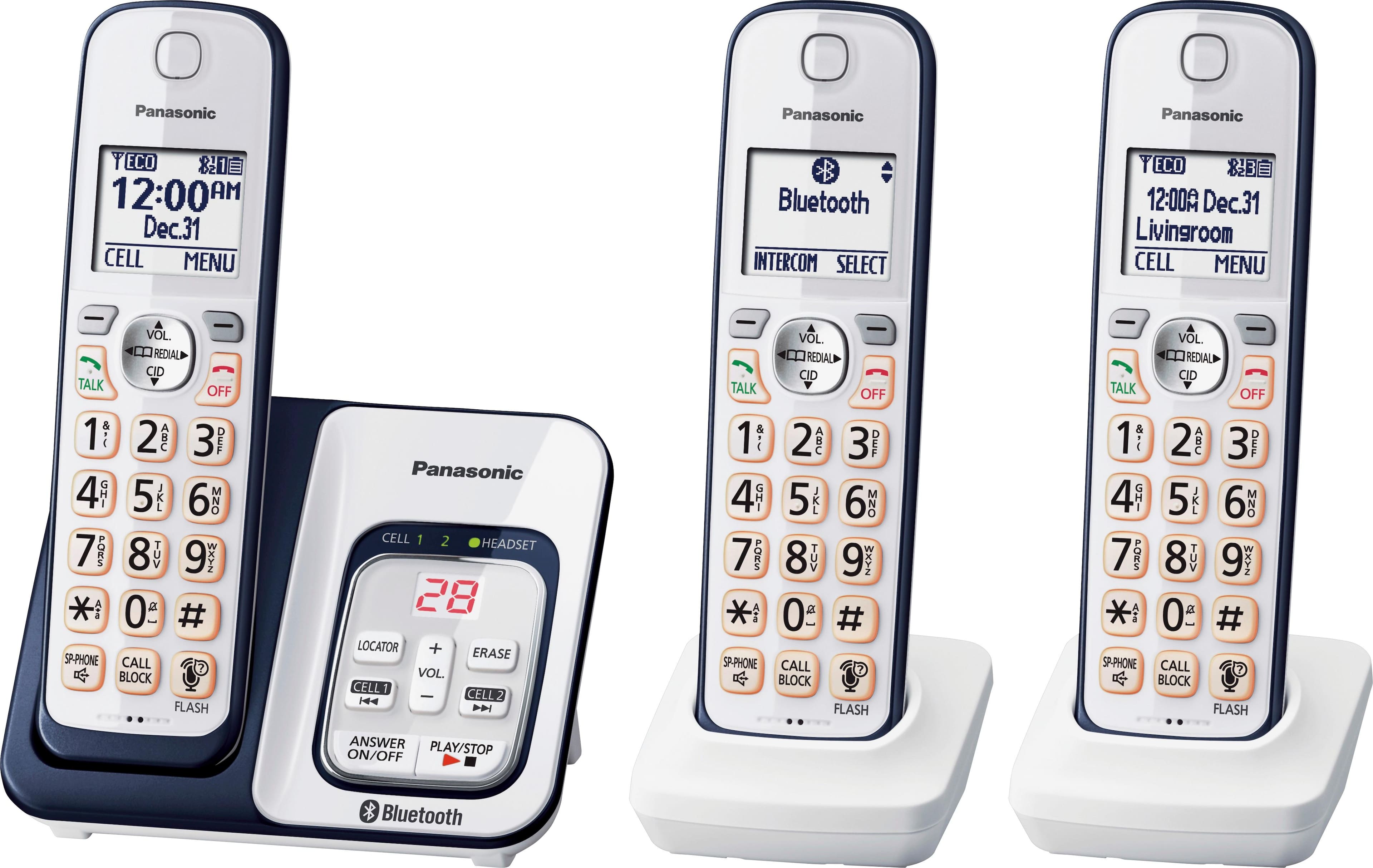 Left. Panasonic - KX-TGD563A Link2Cell DECT 6.0 Expandable Cordless Phone System with Digital Answering System - Navy blue.