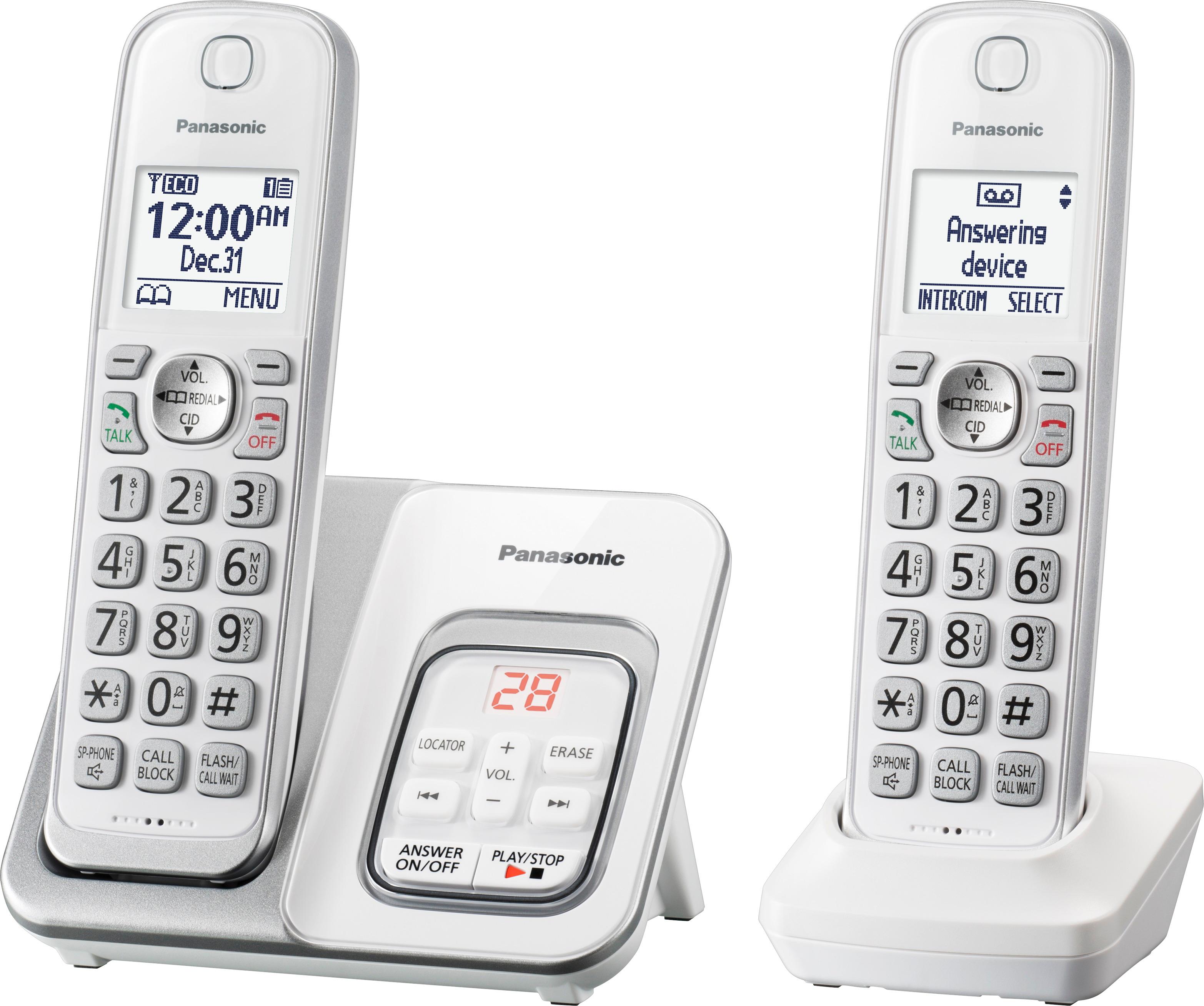 Left View: Panasonic KX-TGD532W DECT 6.0 1.93 GHz Cordless Phone - White 1 x Phone Line - 2 x Handset - Speakerphone - Answering Machine