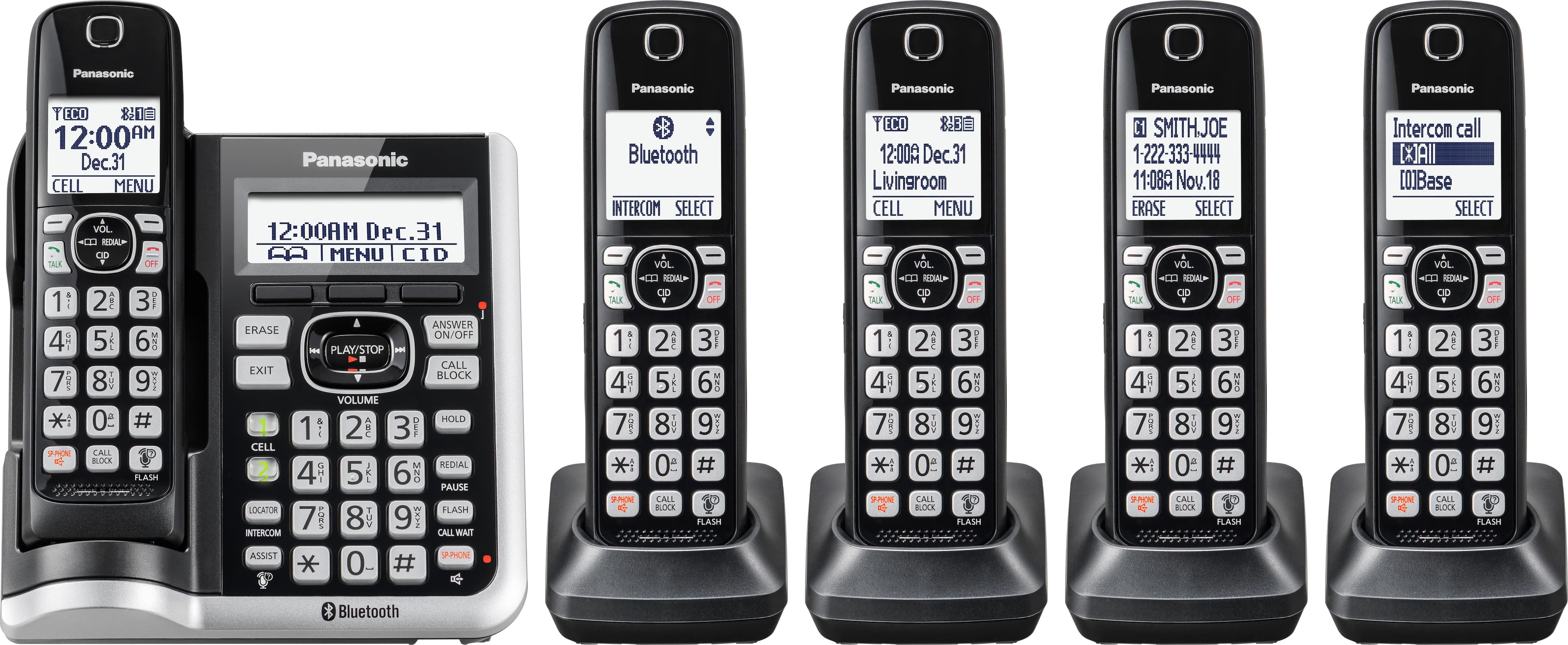 Panasonic - KX-TGF575S DECT 6.0 Expandable Cordless Phone System with Digital Answering System - Silver - Angle