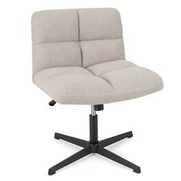 Pefilos - Office Armless Chair Cross Legged with Imitation Lamb Fleece and Adjustable Height- Home Office Computer Desk Chair - Gray