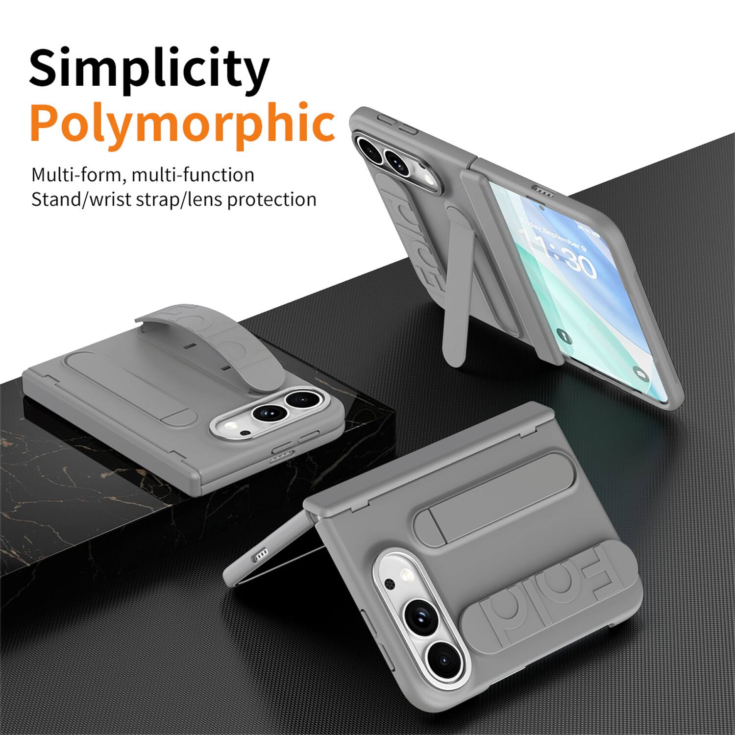 Simplicity Polymorphic  
Multi-form, multi-function  
Stand/wrist strap/lens protection  

11:30 September 3  
Fola
