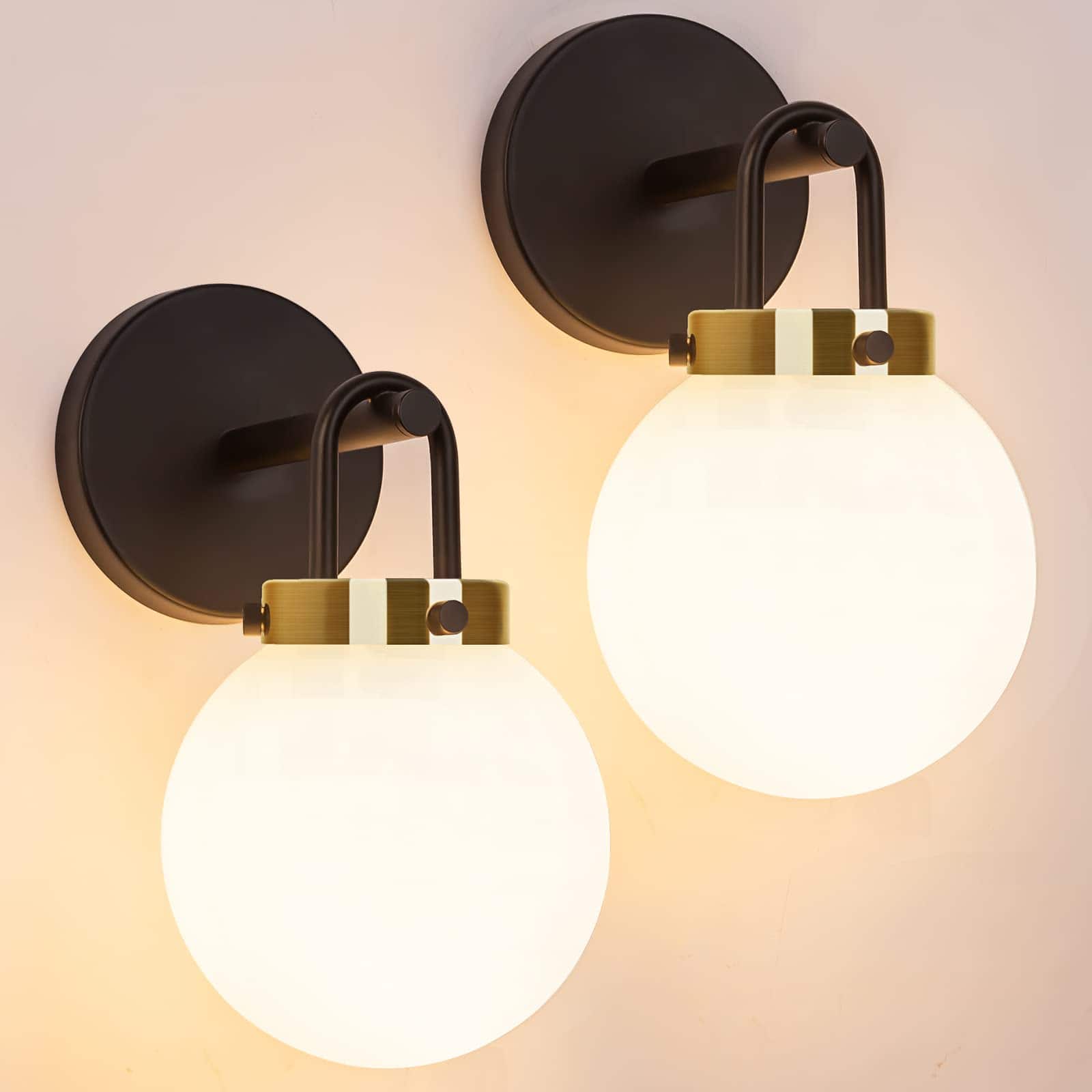 Comfort Essence - Modern Wall Sconces Set Of Two Lighting Bathroom Vanity Light With Globe Glass Sconce Lamps For Bedroom L - 2 Pack