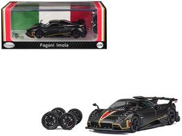 CM Models - Pagani Imola Carbon with Red and Gold Stripes with Extra Wheels 1/64 Diecast Model Car by CM Model - Black