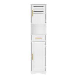 TinyHomie - Tall Bathroom Floor Storage Cabinet Narrow Slim Freestanding Cabinet with 1 Drawer and 2 Doors 5 Adjustable Height Shelf - White