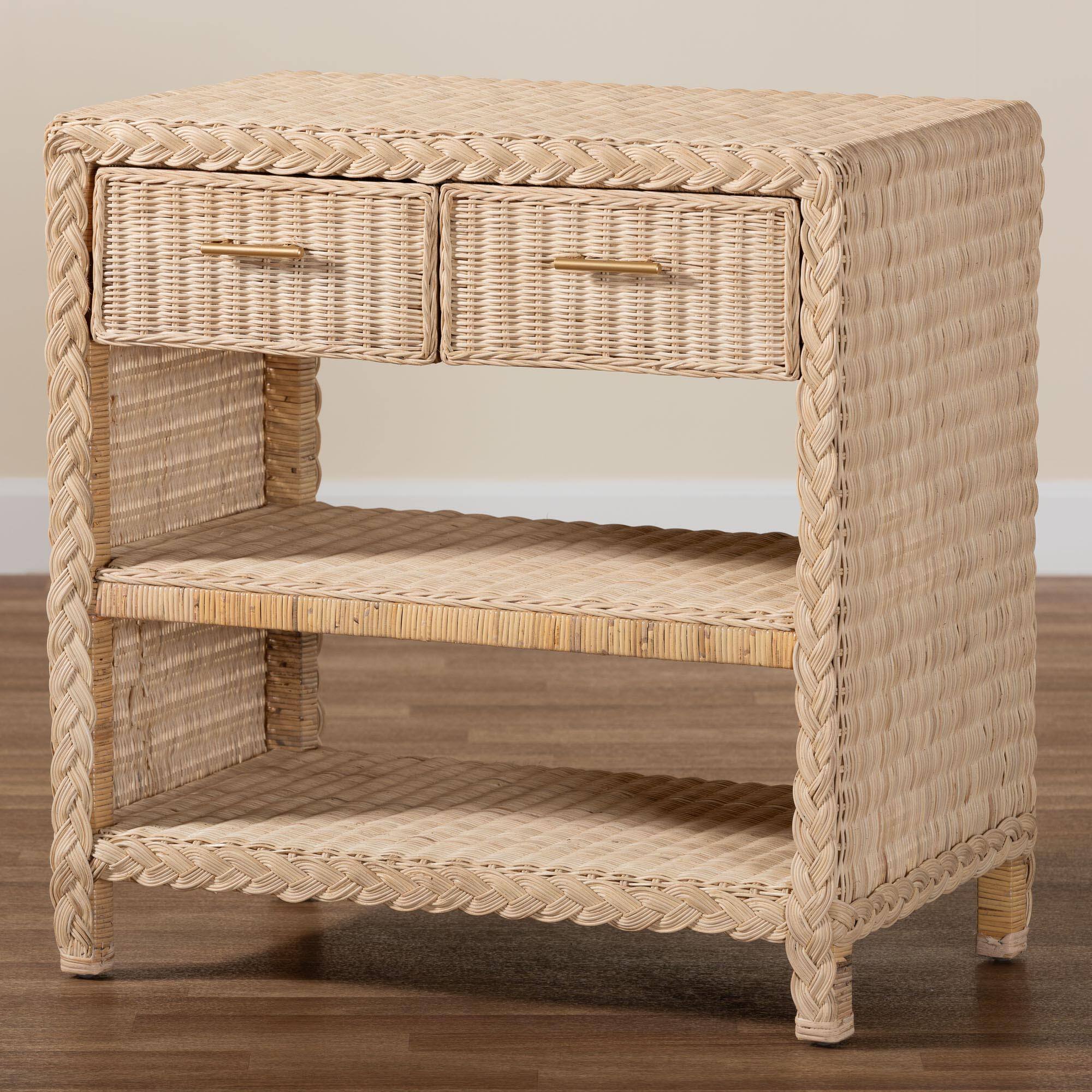 Alt View 6. bali & pari - Lanica Japandi Sun Bleached Rattan 2-Drawer Console Table - Pale Brown.