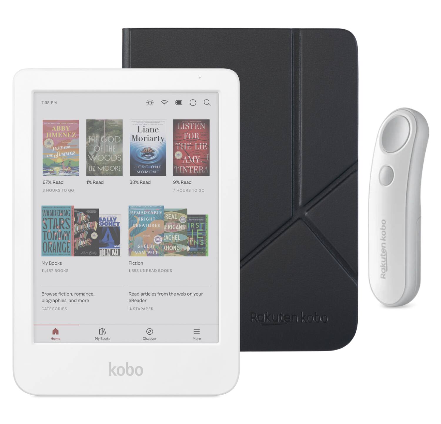 Kobo - Clara Colour (White) eReader with White Remote Bundle - 2025 - Black SleepCover