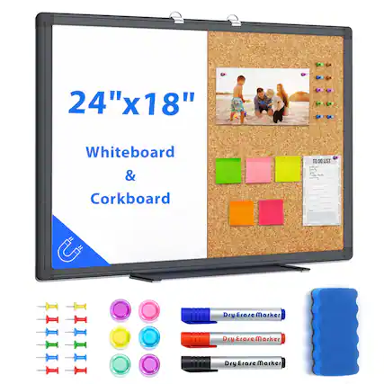 24"x18" Whiteboard & Corkboard
- Dry Erase Marker
- Dry Erase Marker
- Dry Erase Marker