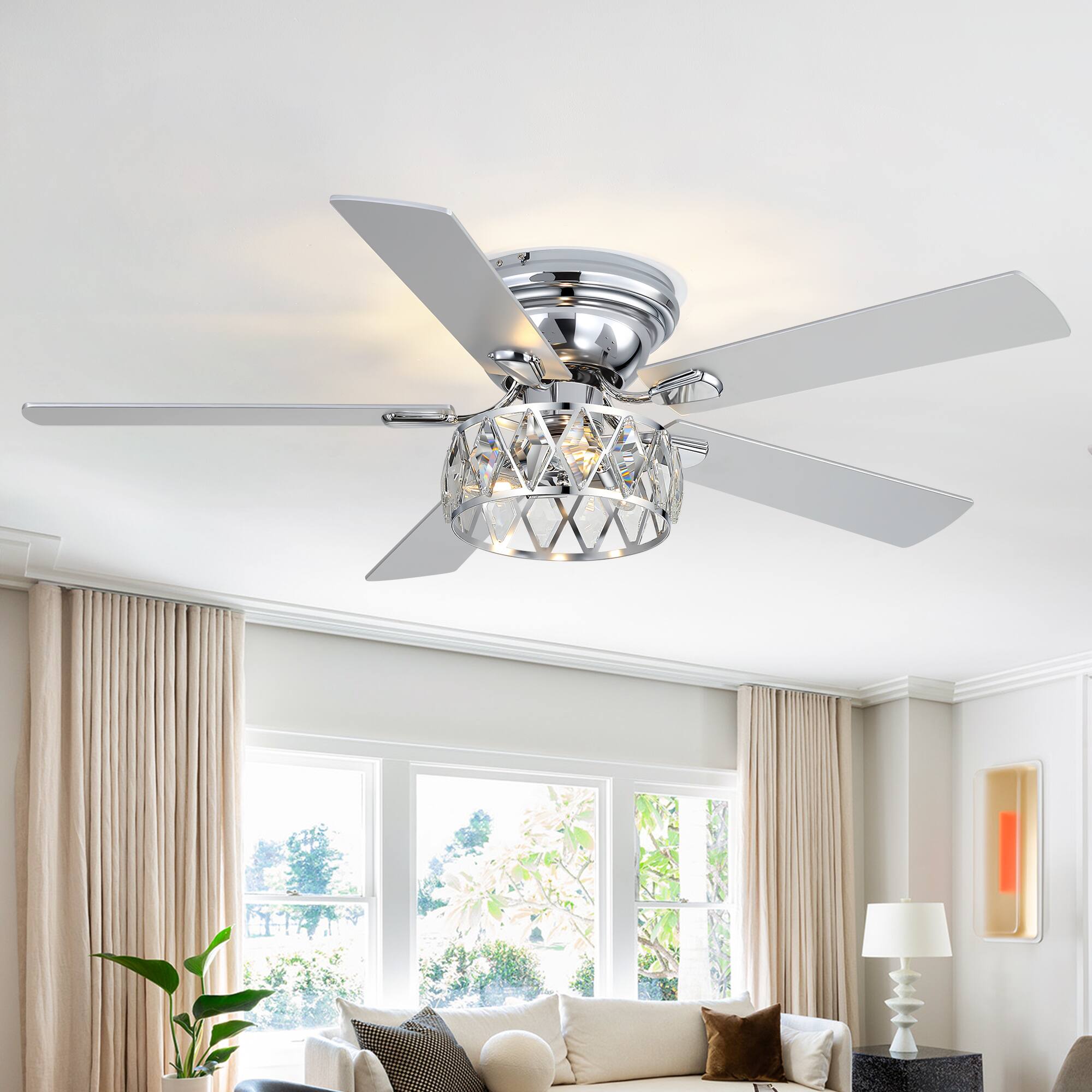 Angle. Breezary - 52-Inch Stylish Surface Mounted Ceiling Fan with E12 Lighting DC Motor Remote Control Timer Function - 52-inch silver.