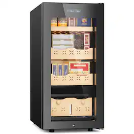 Mirfee - 85L Electric Cigar Humidor - 700 Count, Intelligent Temp/Humidity Control & Cedar Wood - Black