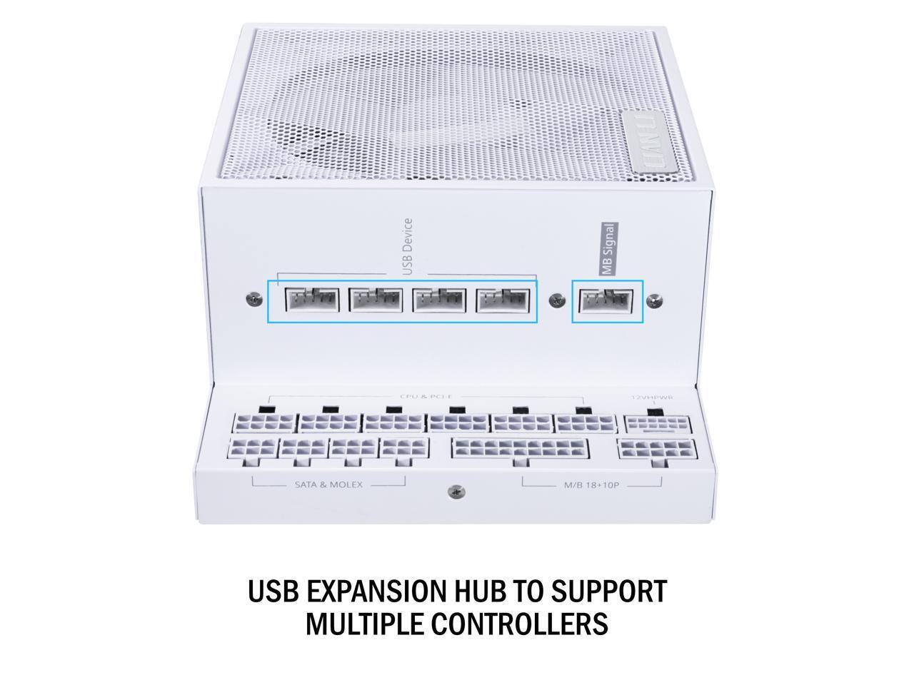 USB Expansion Hub to Support Multiple Controllers

- USB Device
- MB Storage
- CPU & PCIe
- SATA & Molex
- M/B 18+10P