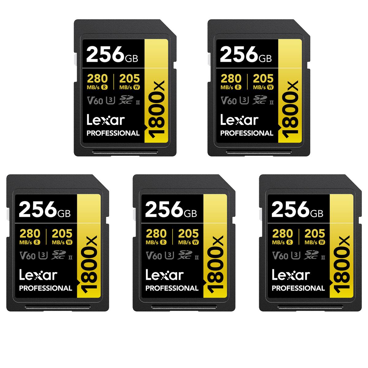 256GB  
280 MB/s R  
205 MB/s W  
V60  
Lexar PROFESSIONAL 1800x