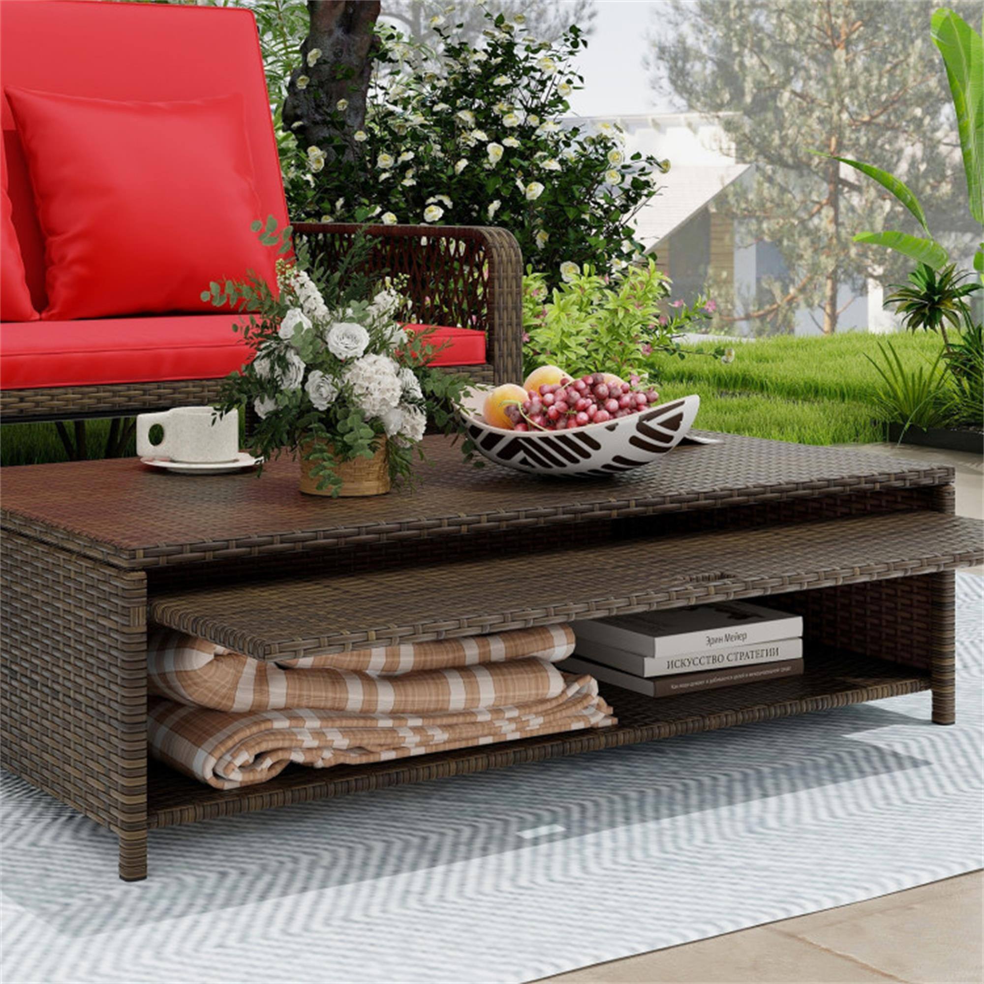 Alt View 4. Boyel Living - Red Patio Sofa Adjustable Wicker Daybed with 4-Level Backrest 48.5-in L x 44.0-in W x 35.0-in H - Red.