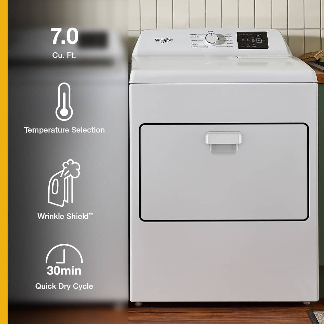 7.0 Cu. Ft.
Temperature Selection
Wrinkle Shield™
30min Quick Dry Cycle
