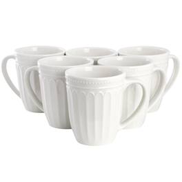 Elama - Hansel 6 Piece Stoneware 12 Ounce Mug Set, Service for 6 - White