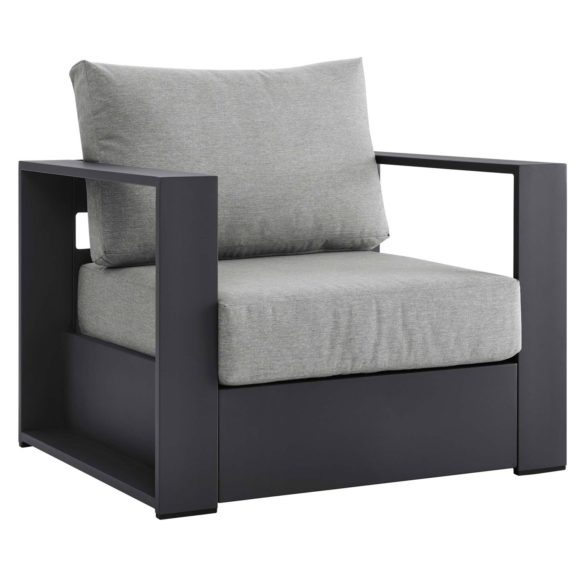 Alt View 2. Modway - Tahoe 4-Piece Outdoor Patio Set - Powder-Coated Aluminum, Cushioned Sofa, 2 Armchairs, Coffee Table - Gray Gray.