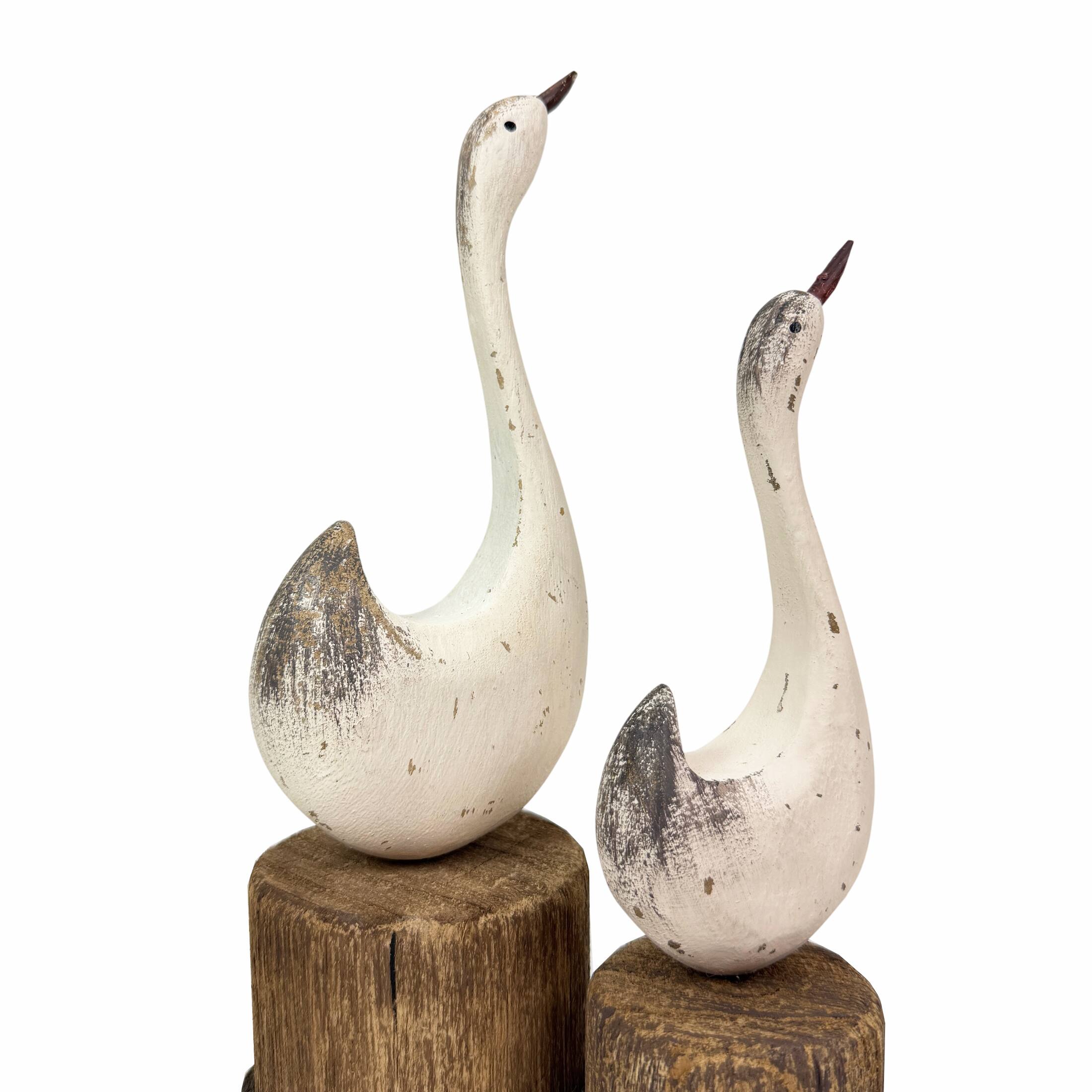 Alt View 9. Things2Die4 - Distressed White Wood Swan Statues Set of 2 Nautical Dock Piling Shelf Decor - White.