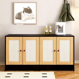 Yardgrace - Double Cat Litter Box Cabinet with Rattan Doors – Hidden Furniture, 47 Inch - Black