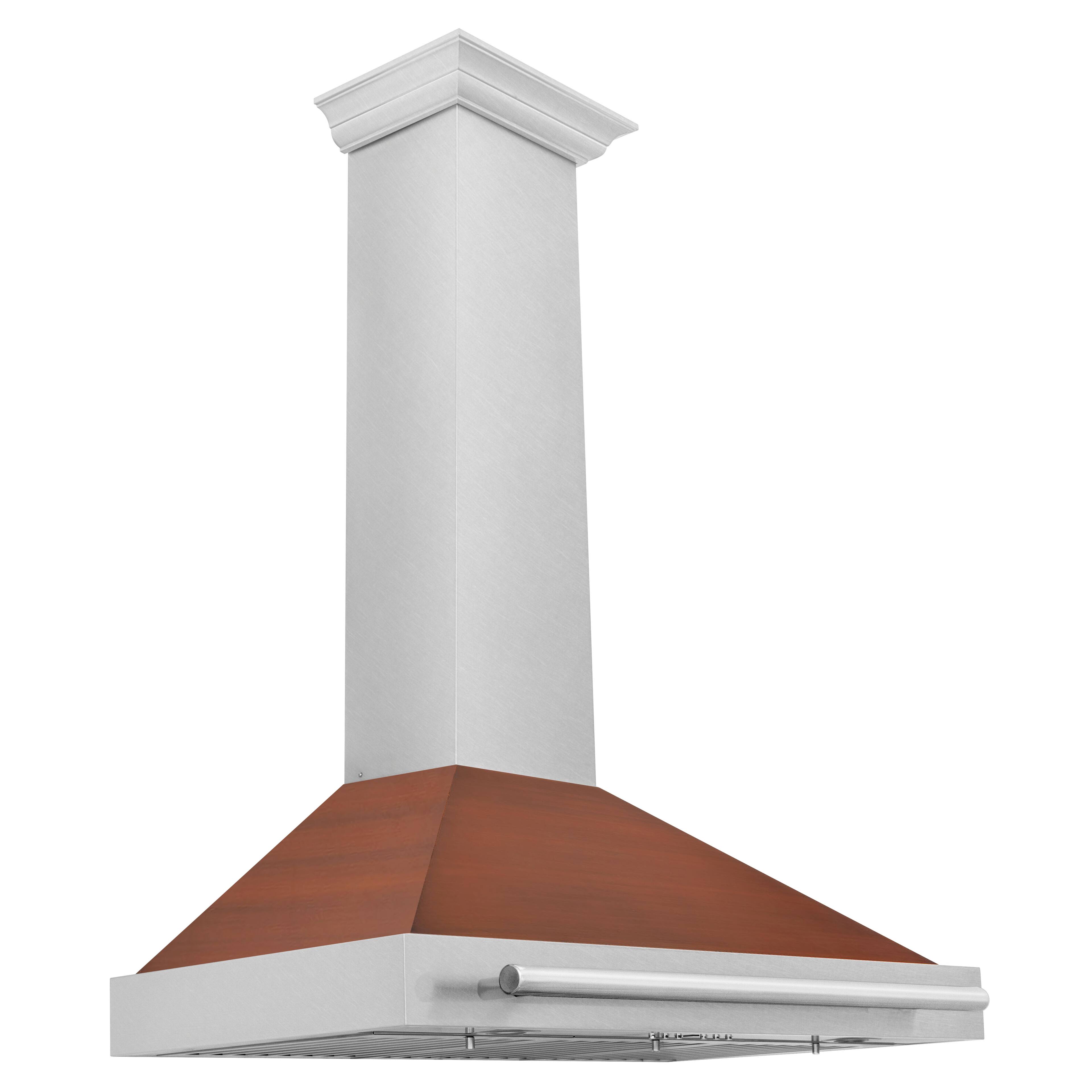 Left. ZLINE - ZLINE 36 in. Convertible Satin Steel Wall Mount Range Hood with Copper Shell and Steel Handle - Stainless Steel.