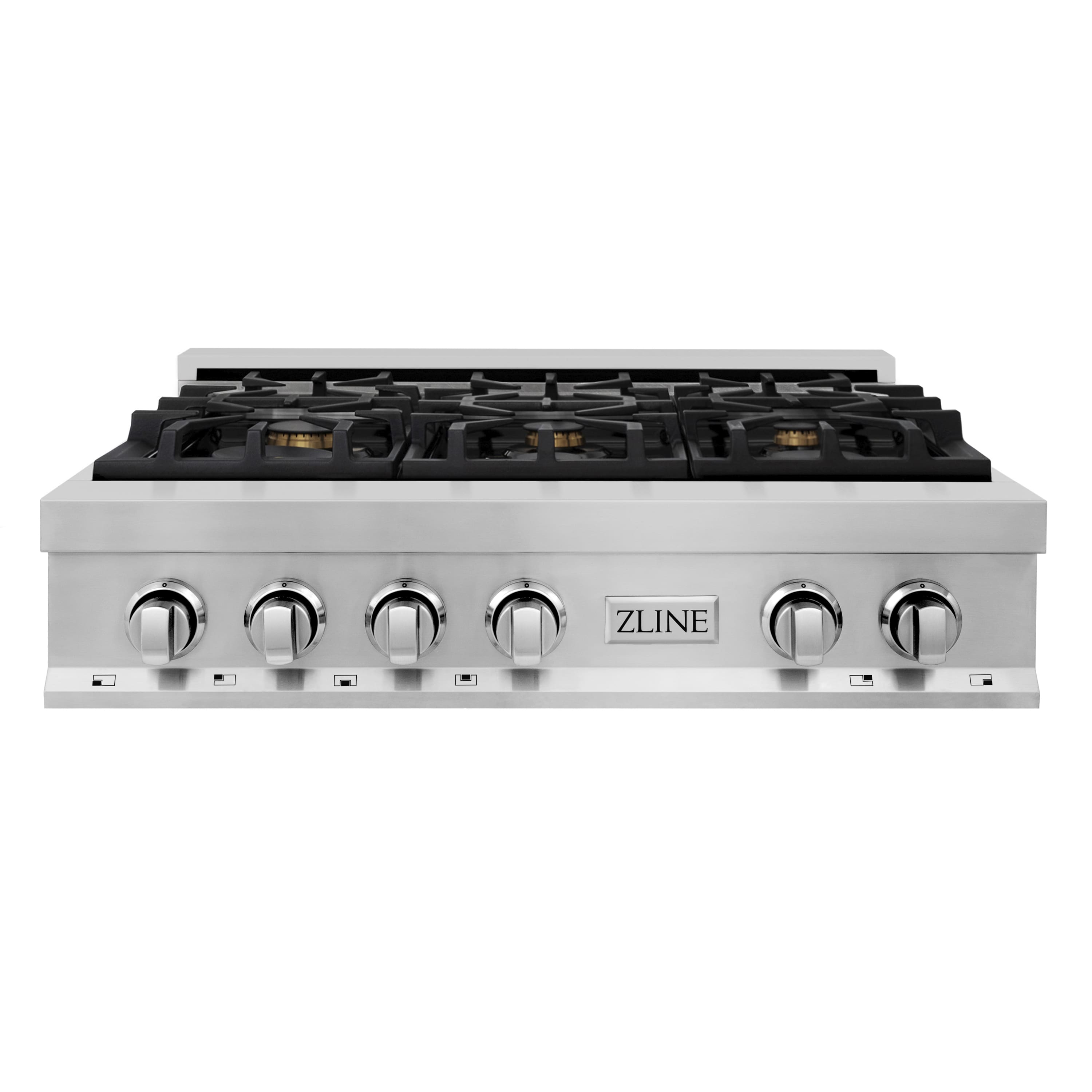 36 in. Wide 6 Burner Classic Gas Rangetop with  and Porcelain Cooktop in Stainless Steel (RT-BR-36) Front