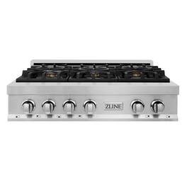 ZLINE - 36 in. Wide 6 Burner Classic Gas Rangetop with and Porcelain Cooktop in Stainless Steel (RT-BR-36) - Stainless Steel
