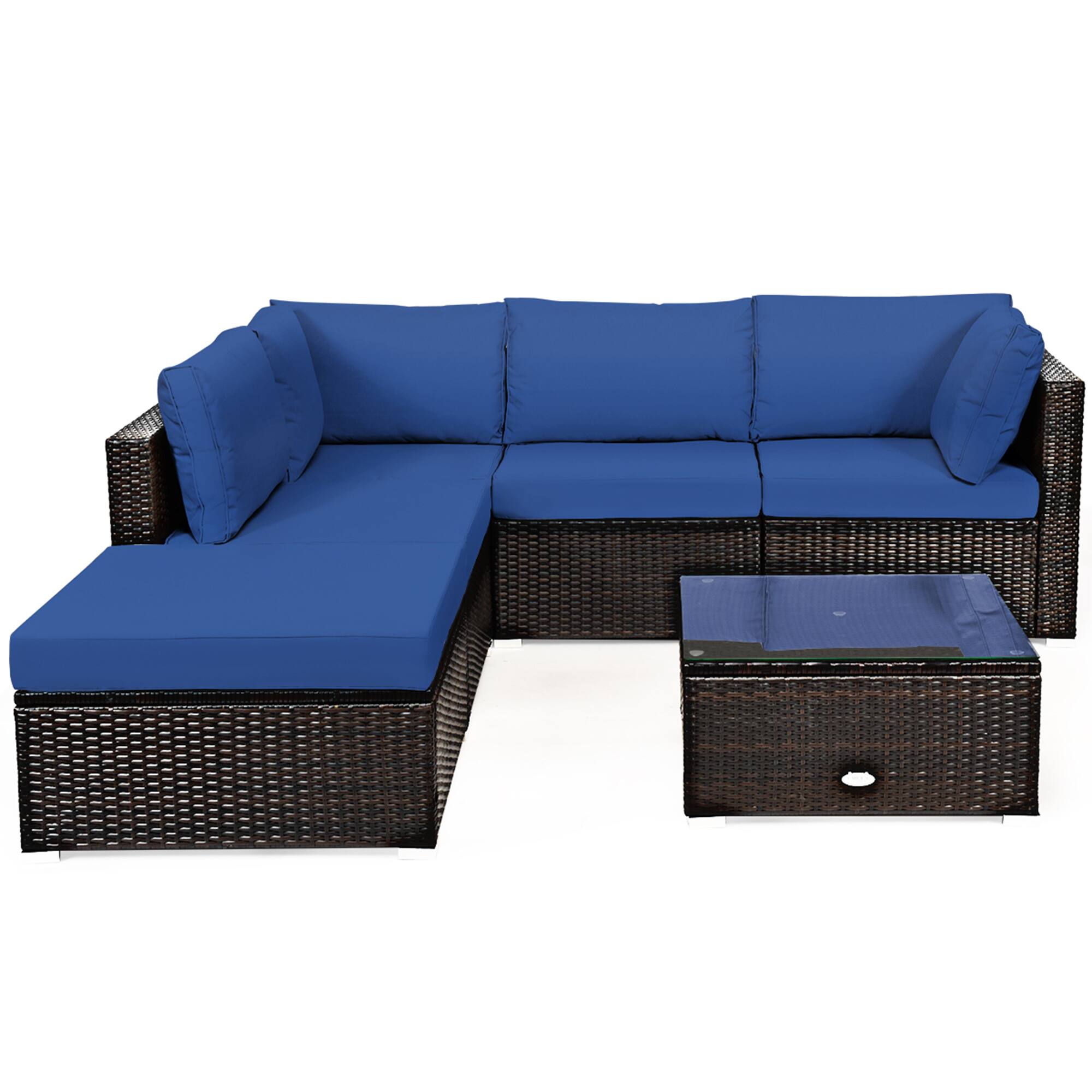 Alt View 1. Gymax - Gymax 6PCS Rattan Patio Sectional Sofa Set Outdoor Furniture Set w/ Navy Cushions - Navy.
