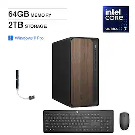 HP - OmniDesk Desktop (Ultra 7-265, 64GB, 2TB SSD, Intel Graphics, WiFi 6, Bluetooth 5.4, Win 11 Pro) w/USB Hub - Dark Wood