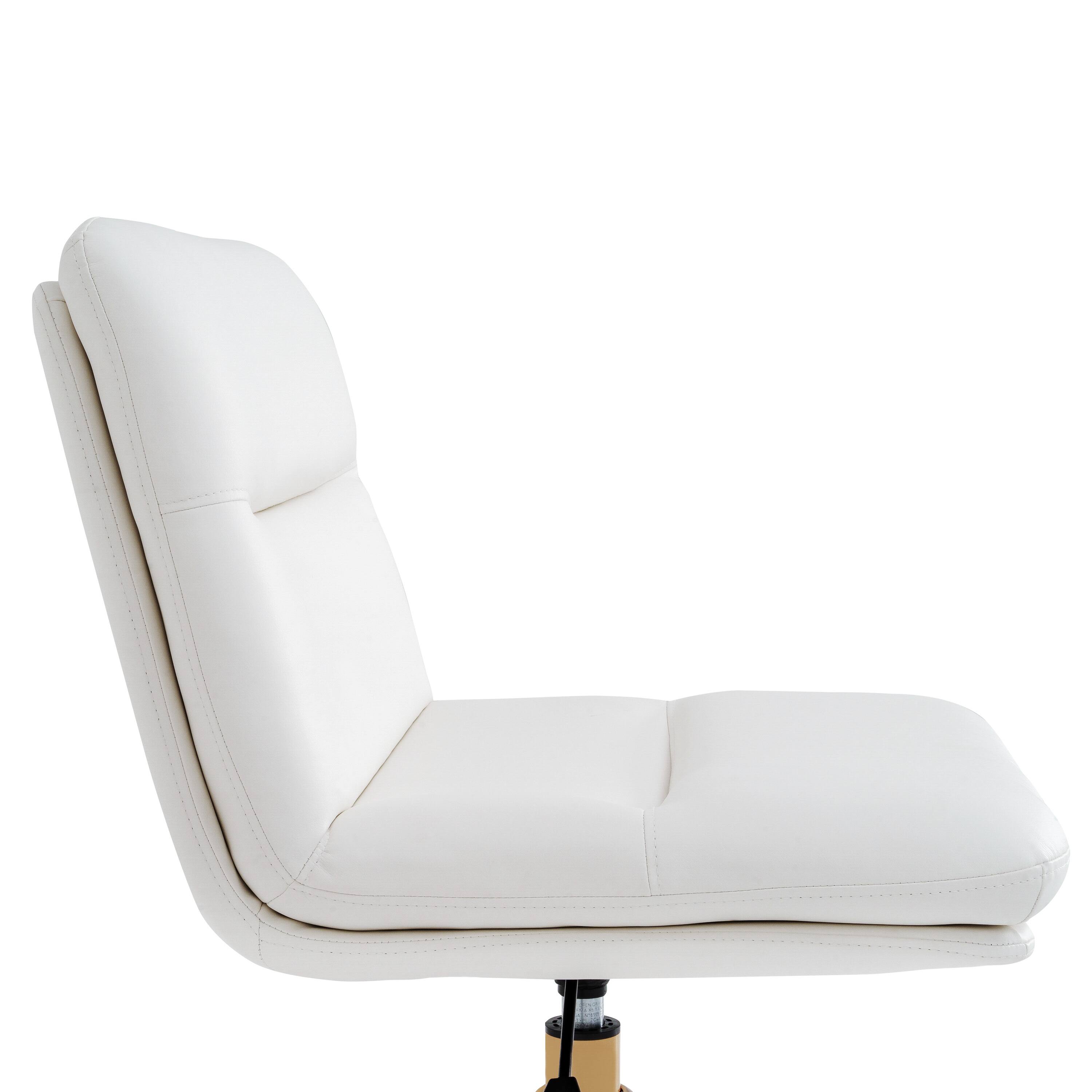 Alt View 9. Emma + Oliver - Mid-Back Swivel Office Chair with Padded Upholstery & Sturdy Frame - White Faux Leather/Gold Frame.