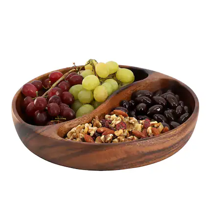 Front. MegaChef - MegaChef 10 Inch Acacia Wood Divided Serving Bowl in Dark Brown - Brown.