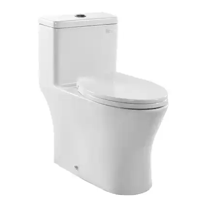 Front. VEVOR - One-Piece Toilet, Elongated Toilet Vortex Dual-Flush 1.0/1.28 GPF, Toilets for Bathroom with Comfortable Chair Seat - Bright white + black.