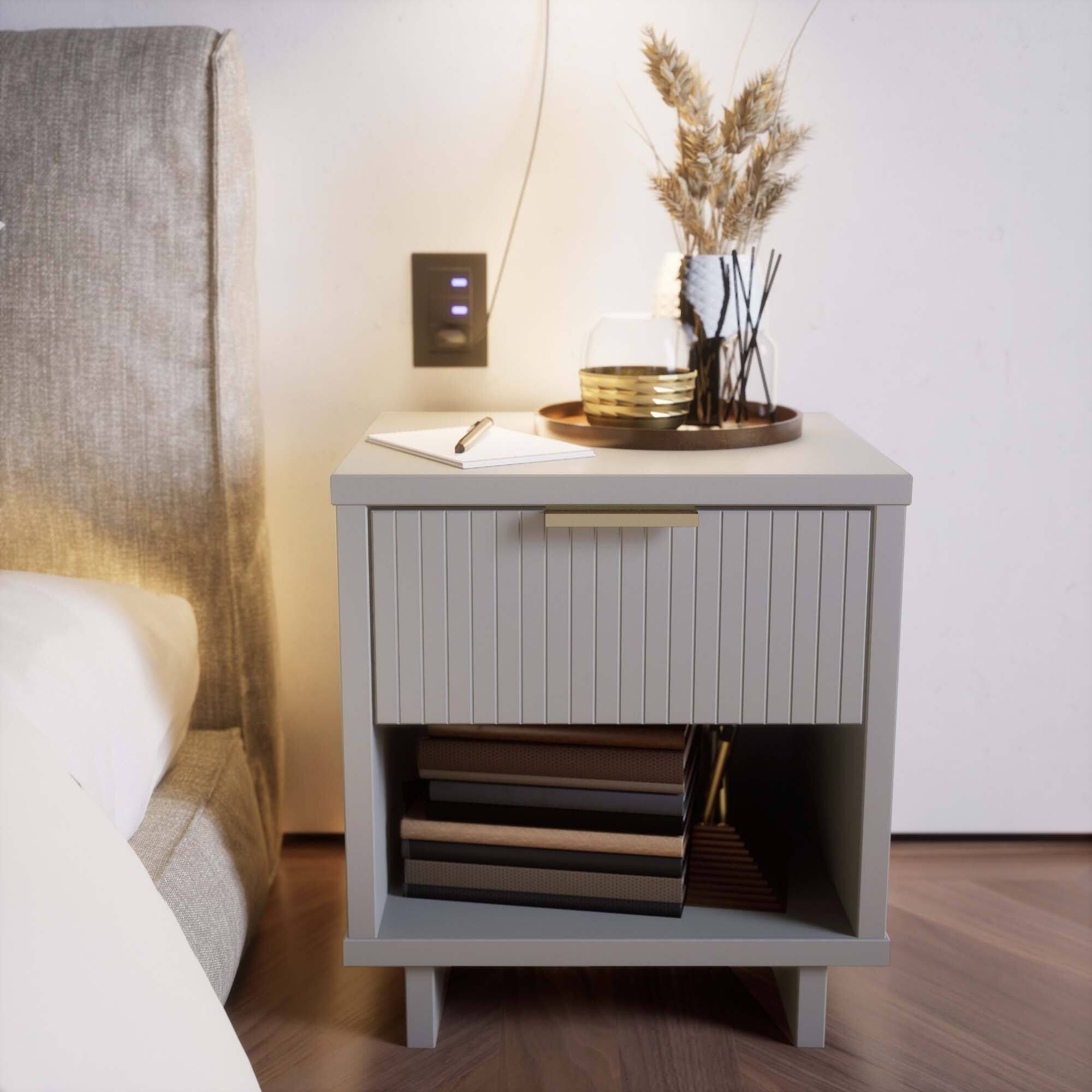 Angle. Manhattan Comfort - Granville Modern 18" Nightstand - Light Gray.