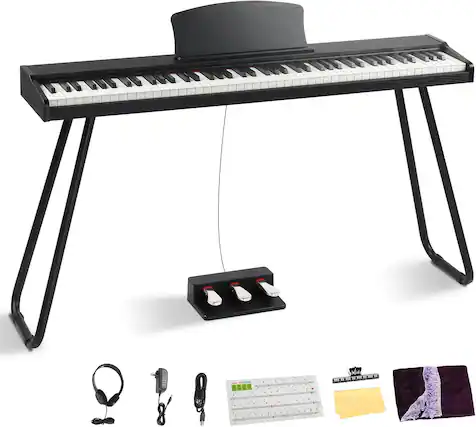 Front. Winado - 88 Key Semi-Weighted Keyboard Piano, Digital Piano Keyboard with Professional Triple Pedal, Bluetooth MIDI Function.