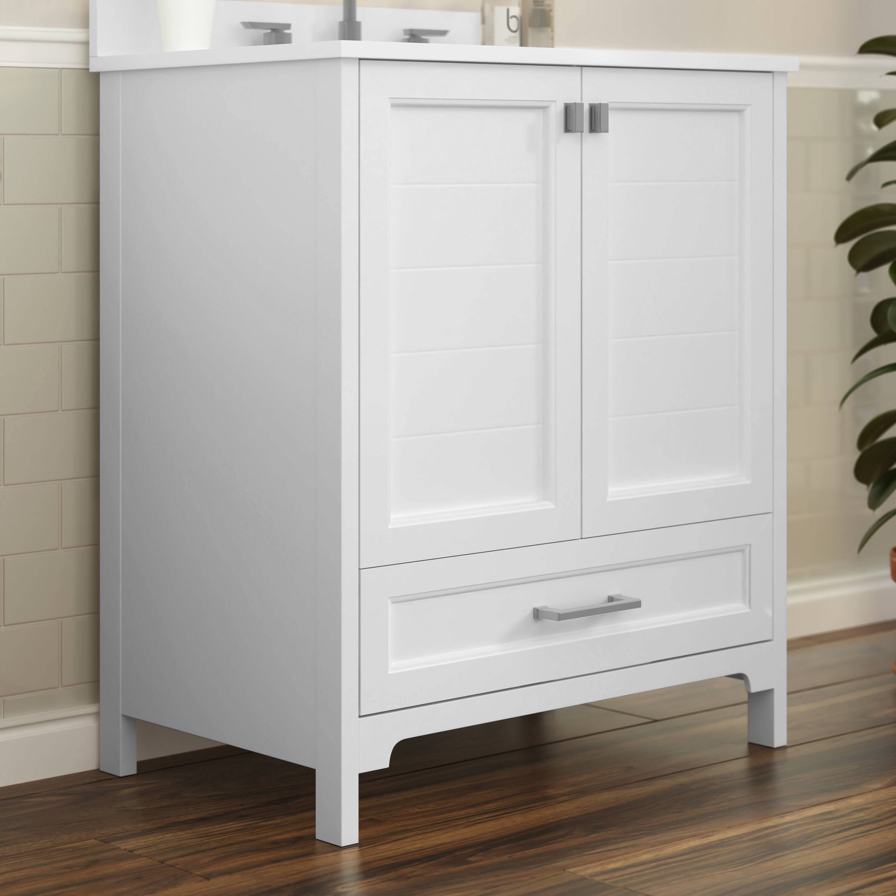 Alt View 3. Flash Furniture - Haven 30 Inch Bathroom Vanity with Sink, Storage Cabinet with Soft Close Doors and Bottom Drawer, Carrara Marble Finish - White.